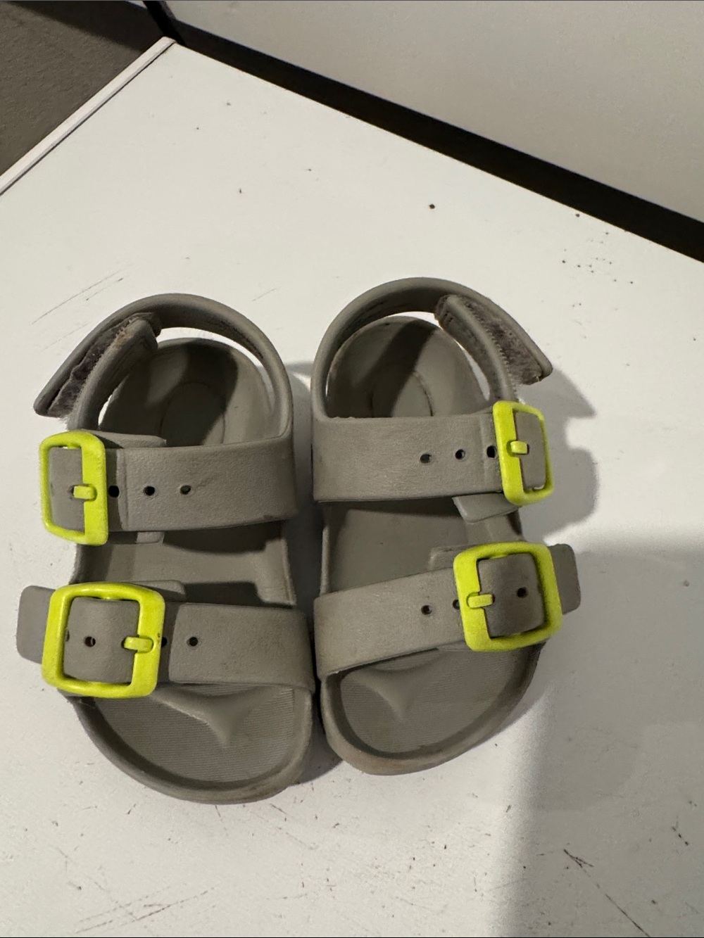 Cat & Jack Gray Sandals with Neon Yellow Buckles
